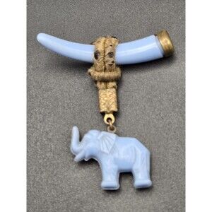Vintage 70s Celluloid Elephant Brooch Pin Jewelry  Light Blue